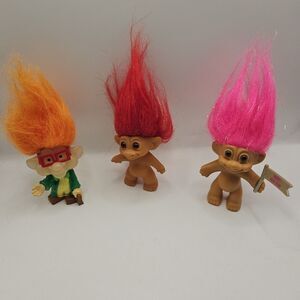 Vintage Trolls Lot Of 3 Red, Orange 1993 Burger King, & Pink Hair Happy New Year